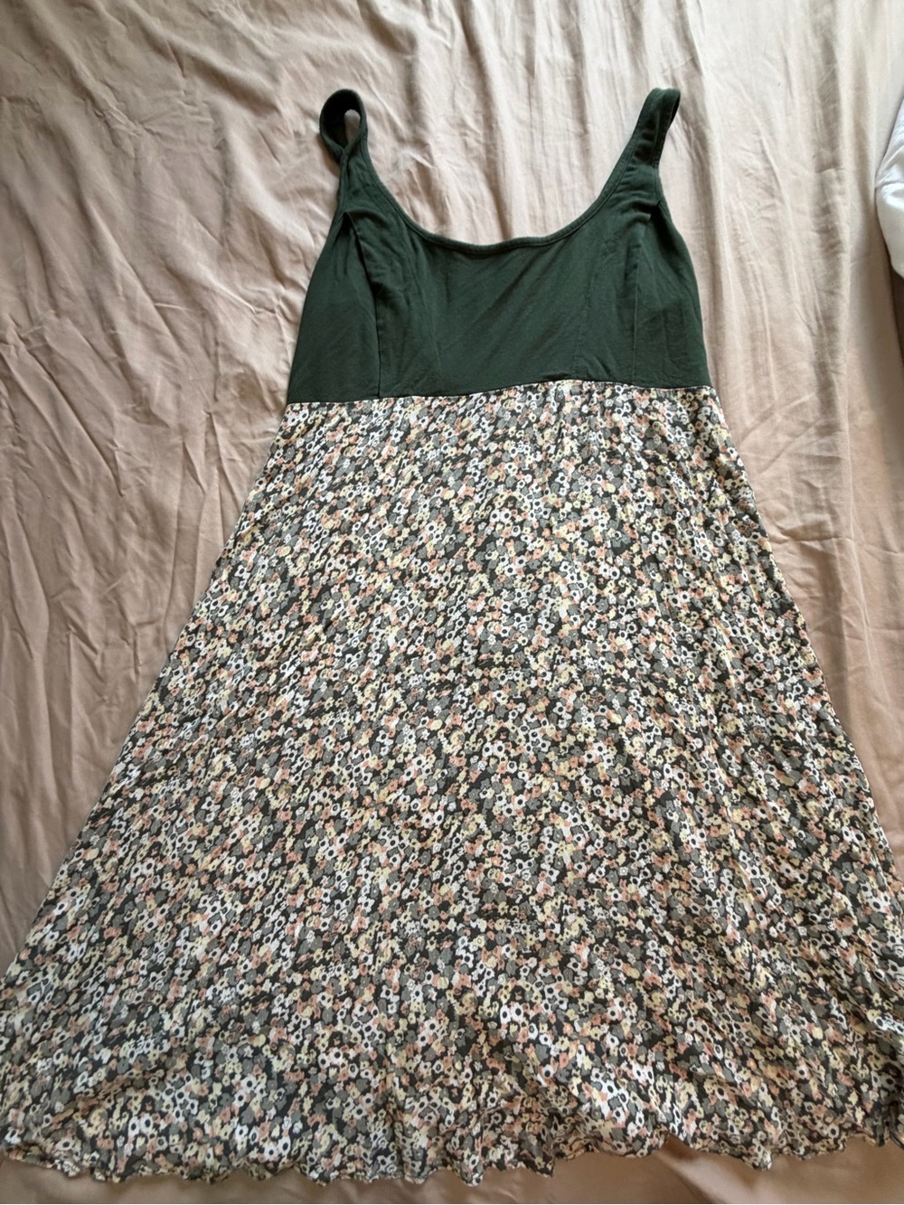 Seraphine Olive Green Tank Midi Dress with Floral Skirt